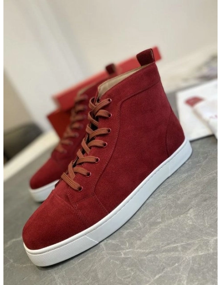 Fake Christian Louboutin Louis Orlato High-Top Sneakers Suede Loubi, Replica CL Shoes