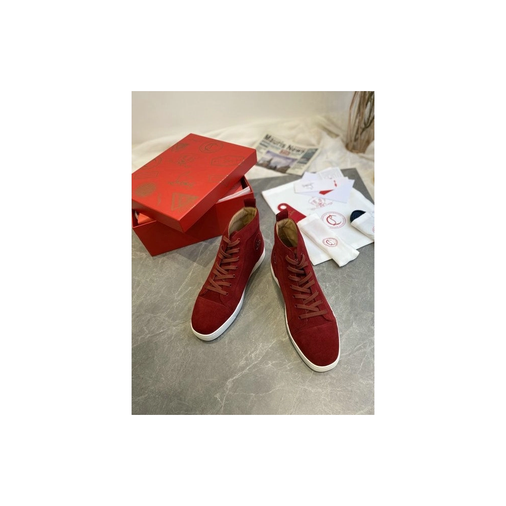 Fake Christian Louboutin Louis Orlato High-Top Sneakers Suede Loubi, Replica CL Shoes