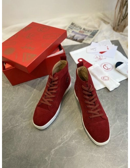 Fake Christian Louboutin Louis Orlato High-Top Sneakers Suede Loubi, Replica CL Shoes
