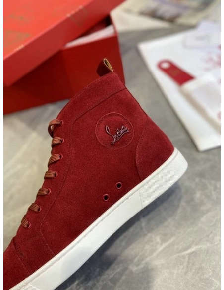 Fake Christian Louboutin Louis Orlato High-Top Sneakers Suede Loubi, Replica CL Shoes