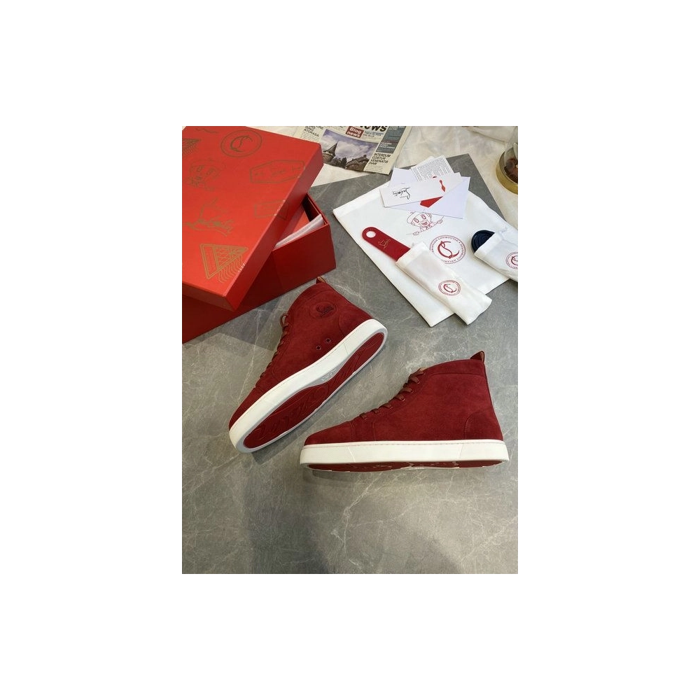Fake Christian Louboutin Louis Orlato High-Top Sneakers Suede Loubi, Replica CL Shoes