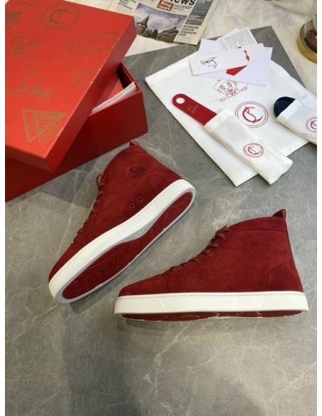 Fake Christian Louboutin Louis Orlato High-Top Sneakers Suede Loubi, Replica CL Shoes