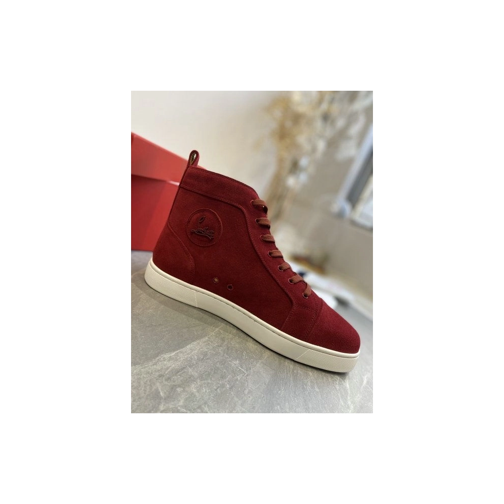 Fake Christian Louboutin Louis Orlato High-Top Sneakers Suede Loubi, Replica CL Shoes