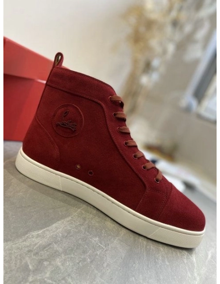 Fake Christian Louboutin Louis Orlato High-Top Sneakers Suede Loubi, Replica CL Shoes