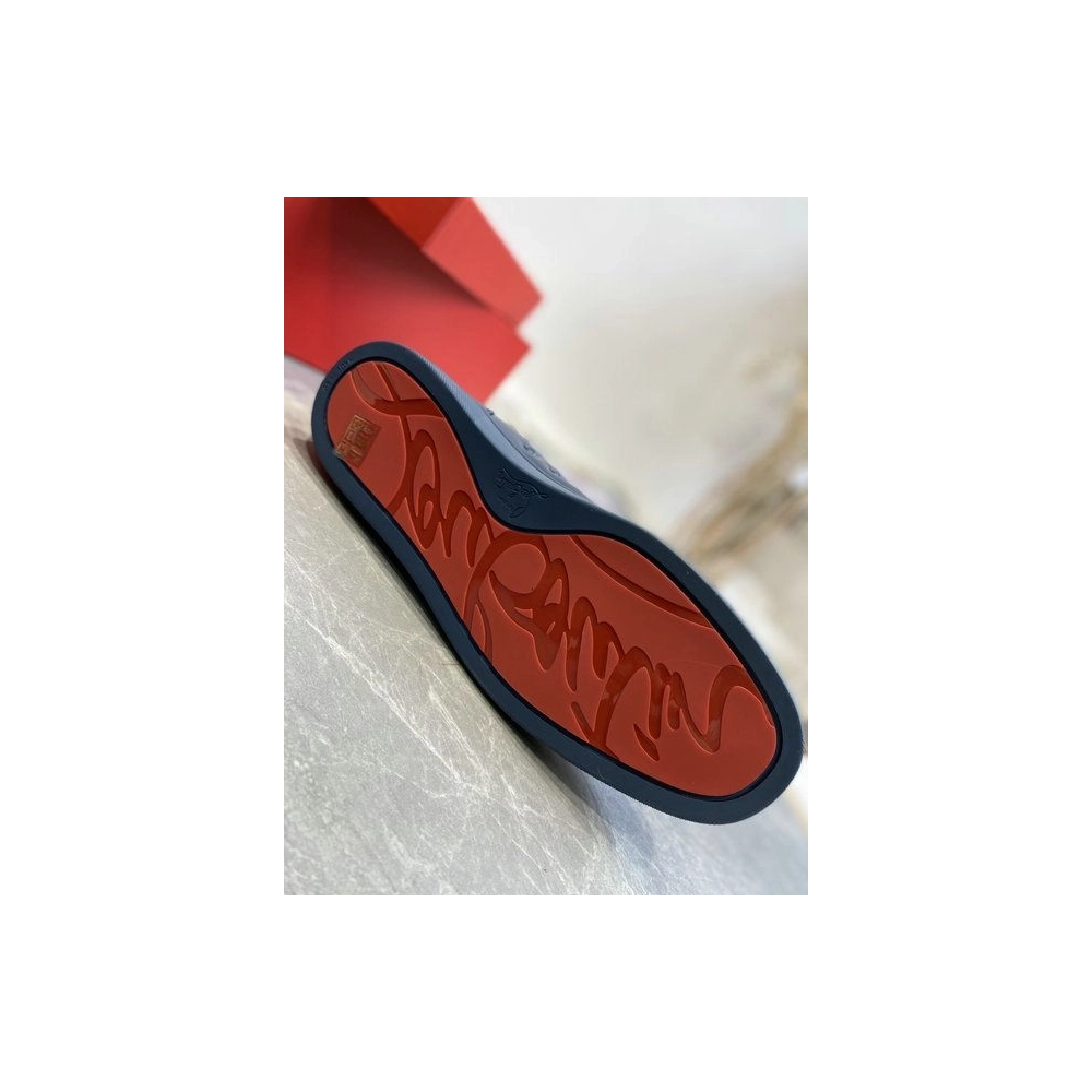 Cheap Christian Louboutin Louis High-Top Sneakers Calfskin Navy Blue Sale Online