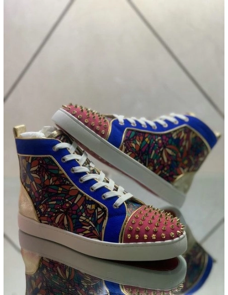 Fake Christian Louboutin Louis Spikes Orlato High-top Sneakers Suede Multicolor