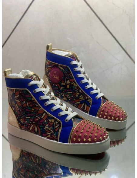 Fake Christian Louboutin Louis Spikes Orlato High-top Sneakers Suede Multicolor