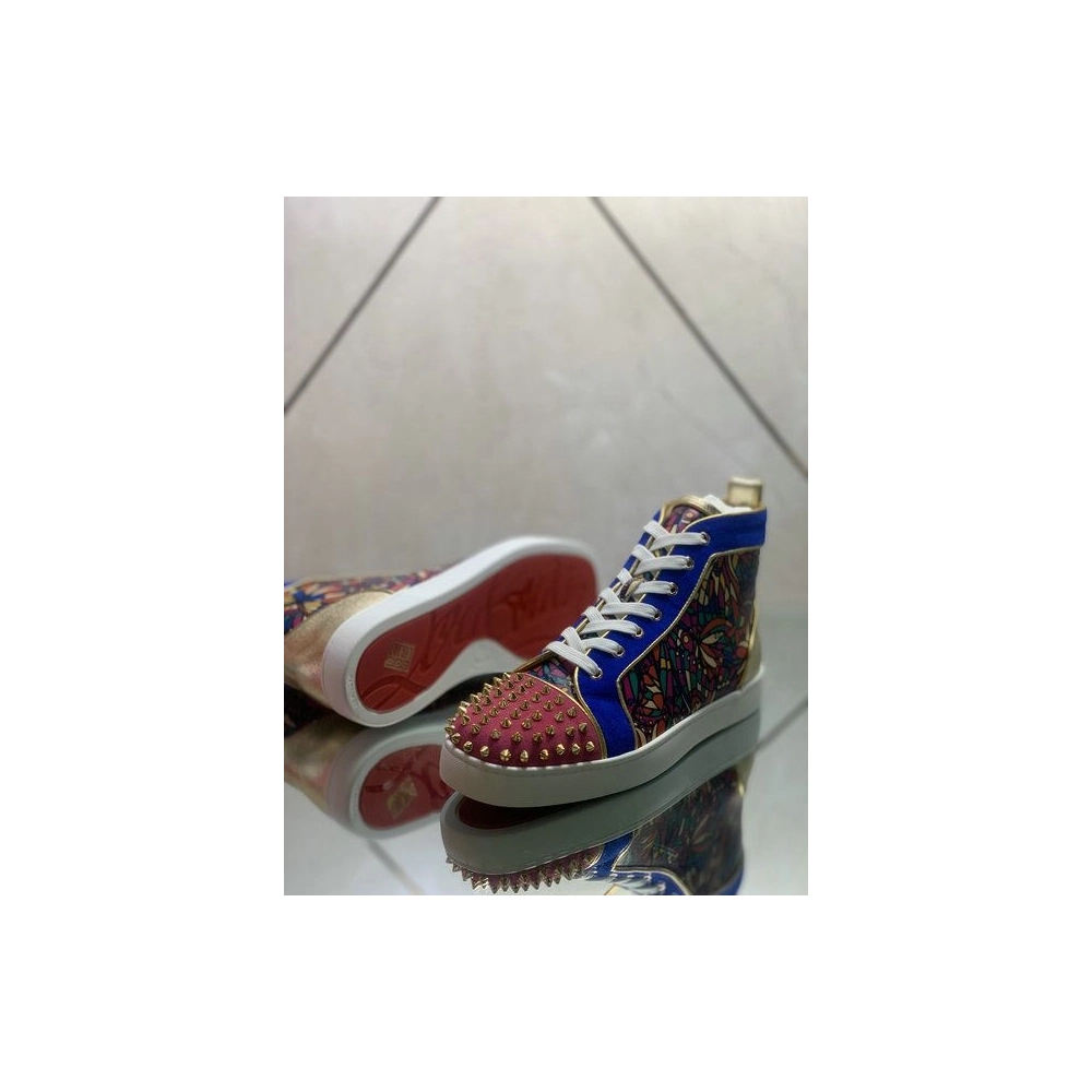 Fake Christian Louboutin Louis Spikes Orlato High-top Sneakers Suede Multicolor