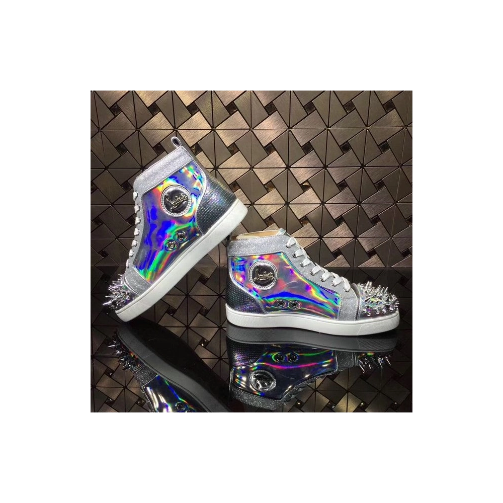 Cheap Christian Louboutin Louis Strass Pik Pik Version High-top Sneakers Iridescence Leather