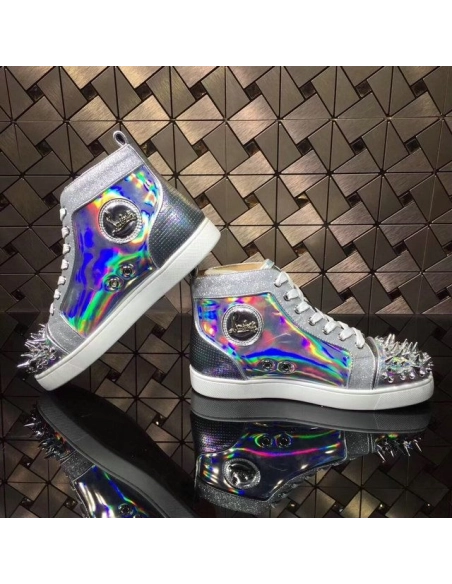 Cheap Christian Louboutin Louis Strass Pik Pik Version High-top Sneakers Iridescence Leather