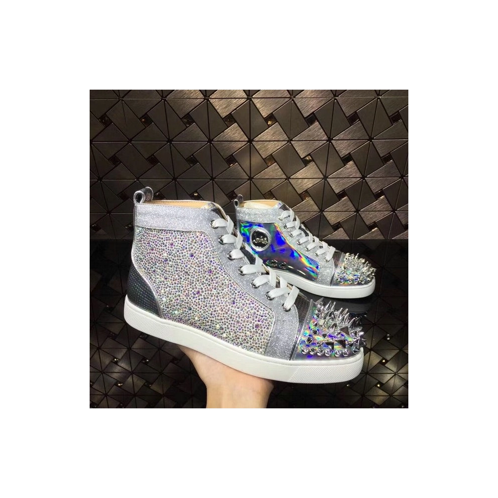 Cheap Christian Louboutin Louis Strass Pik Pik Version High-top Sneakers Iridescence Leather