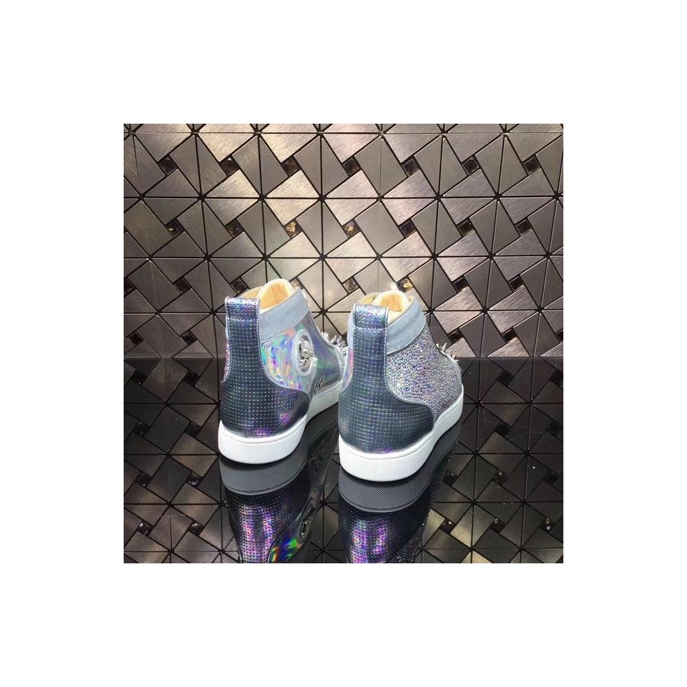 Cheap Christian Louboutin Louis Strass Pik Pik Version High-top Sneakers Iridescence Leather