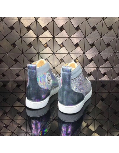 Cheap Christian Louboutin Louis Strass Pik Pik Version High-top Sneakers Iridescence Leather