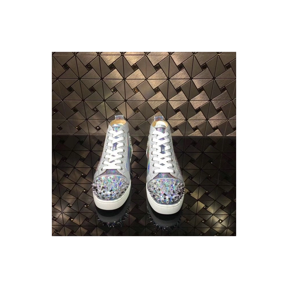 Cheap Christian Louboutin Louis Strass Pik Pik Version High-top Sneakers Iridescence Leather
