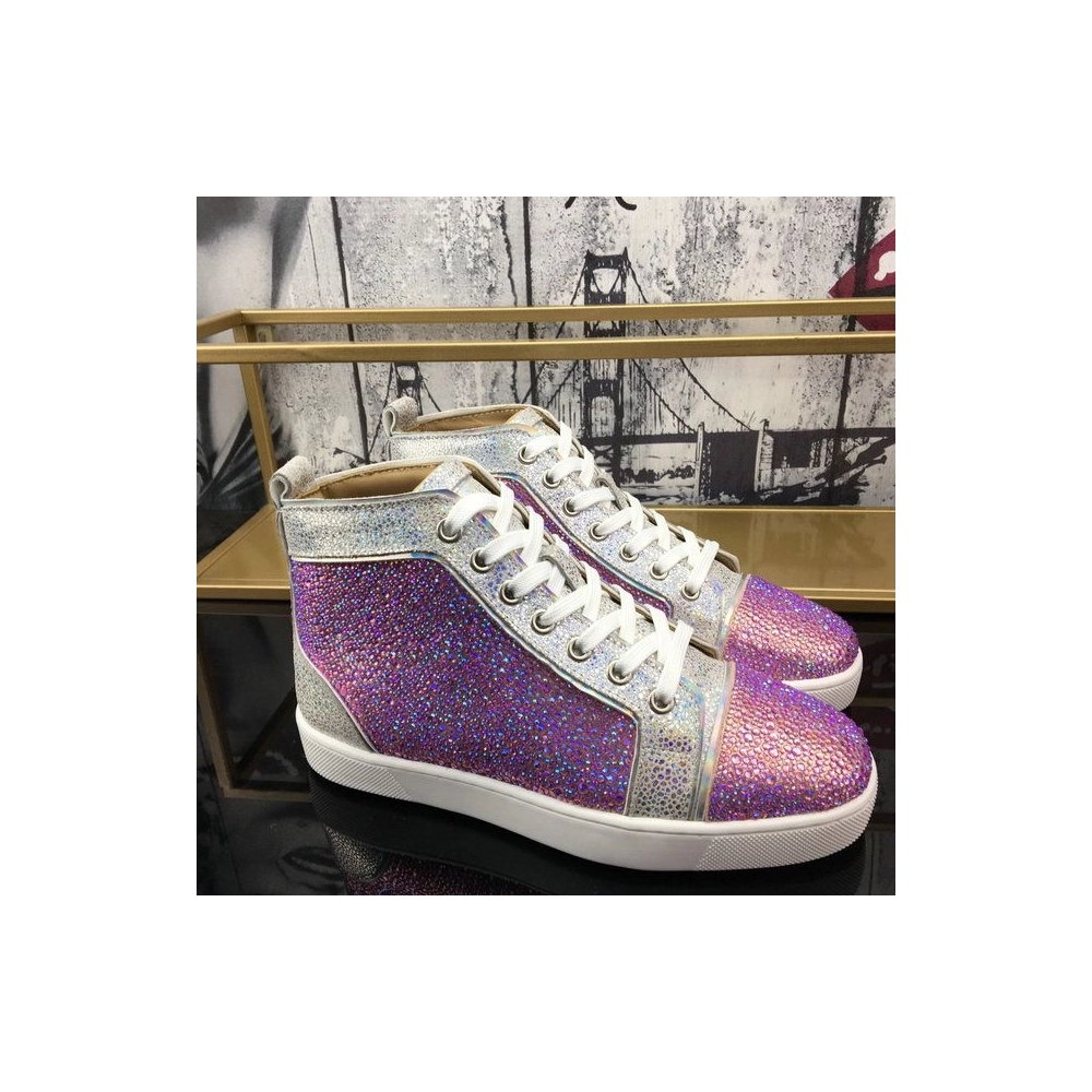 Fake Christian Louboutin Louis Strass Flat High-top Men Sneakers Rhinestone Embellishments Multi
