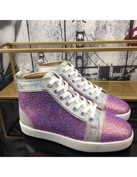Fake Christian Louboutin Louis Strass Flat High-top Men Sneakers Rhinestone Embellishments Multi