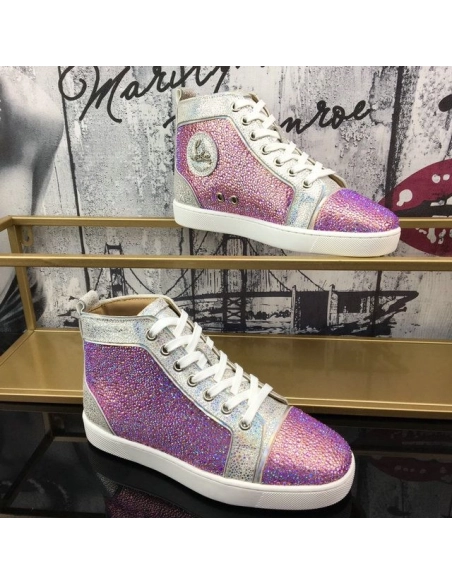 Fake Christian Louboutin Louis Strass Flat High-top Men Sneakers Rhinestone Embellishments Multi