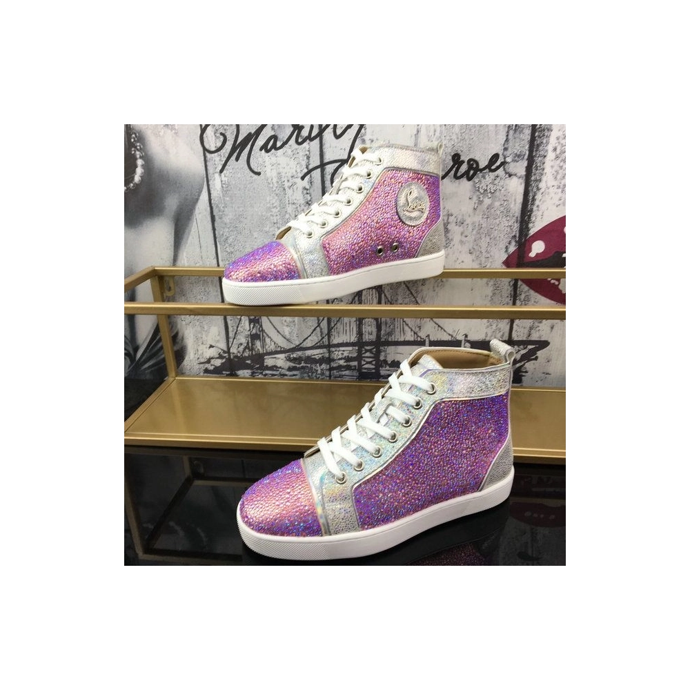 Fake Christian Louboutin Louis Strass Flat High-top Men Sneakers Rhinestone Embellishments Multi