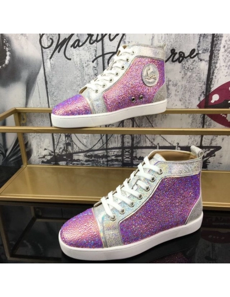Fake Christian Louboutin Louis Strass Flat High-top Men Sneakers Rhinestone Embellishments Multi