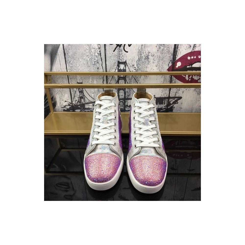 Fake Christian Louboutin Louis Strass Flat High-top Men Sneakers Rhinestone Embellishments Multi