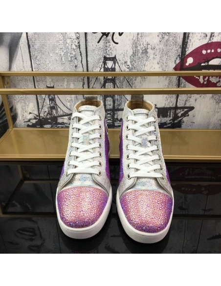 Fake Christian Louboutin Louis Strass Flat High-top Men Sneakers Rhinestone Embellishments Multi