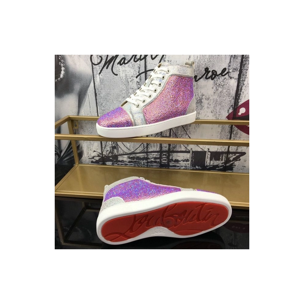 Fake Christian Louboutin Louis Strass Flat High-top Men Sneakers Rhinestone Embellishments Multi