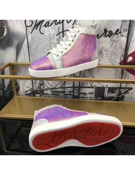 Fake Christian Louboutin Louis Strass Flat High-top Men Sneakers Rhinestone Embellishments Multi
