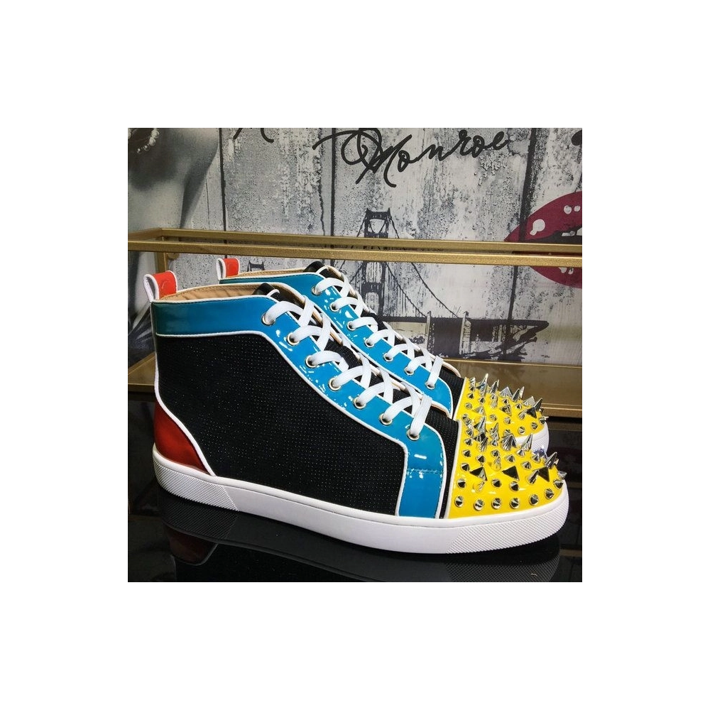 Discount Christian Louboutin Lou Pik Pik Oralto Spiked High-top Sneakers Patent Leather Multi Outlet