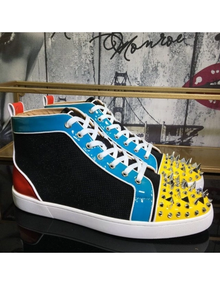 Discount Christian Louboutin Lou Pik Pik Oralto Spiked High-top Sneakers Patent Leather Multi Outlet