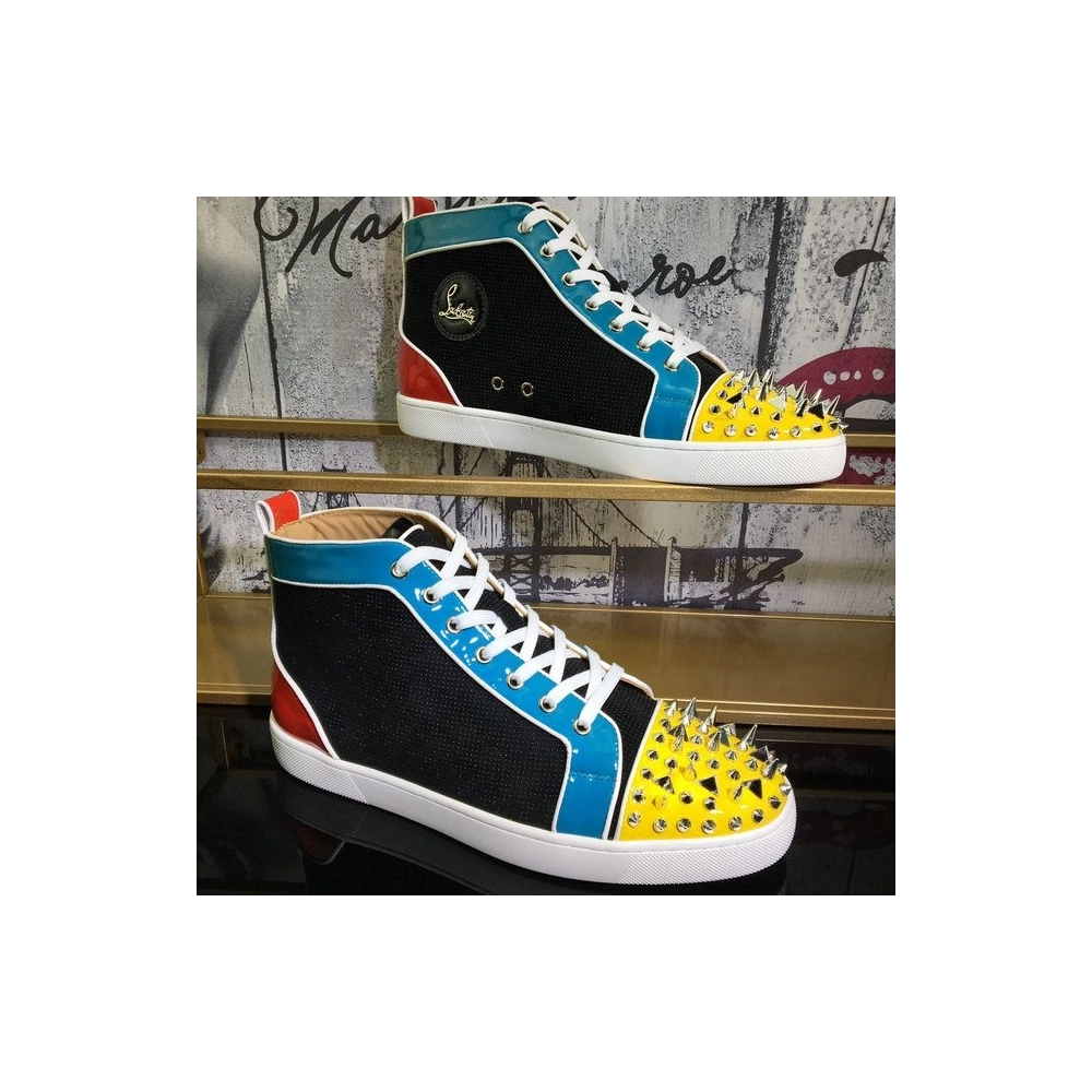 Discount Christian Louboutin Lou Pik Pik Oralto Spiked High-top Sneakers Patent Leather Multi Outlet