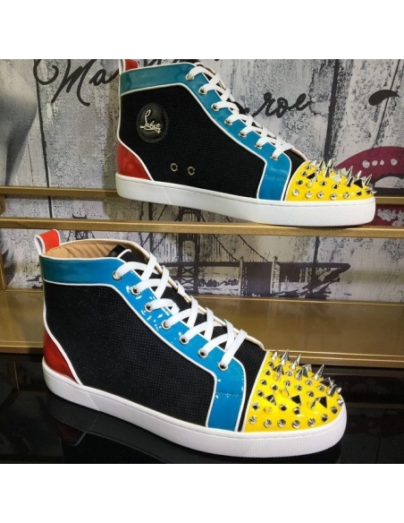 Discount Christian Louboutin Lou Pik Pik Oralto Spiked High-top Sneakers Patent Leather Multi Outlet