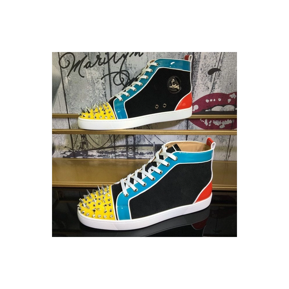 Discount Christian Louboutin Lou Pik Pik Oralto Spiked High-top Sneakers Patent Leather Multi Outlet