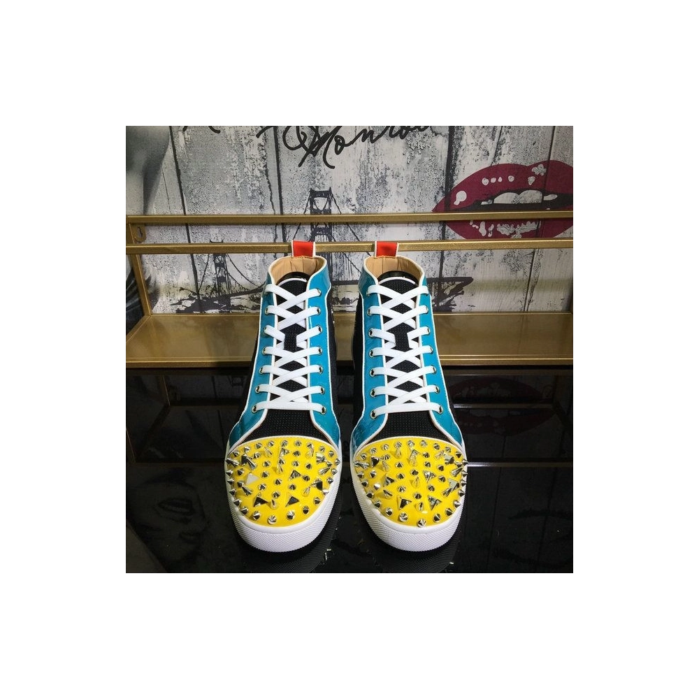 Discount Christian Louboutin Lou Pik Pik Oralto Spiked High-top Sneakers Patent Leather Multi Outlet