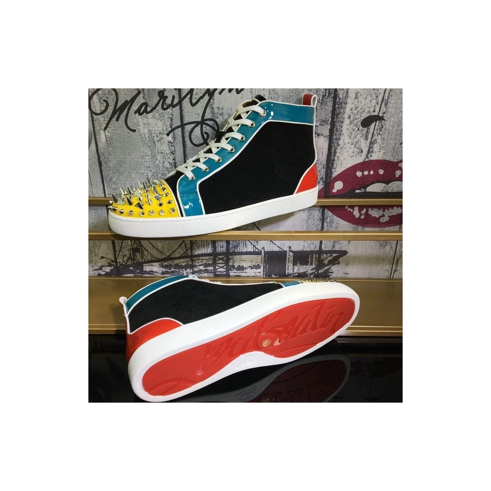 Discount Christian Louboutin Lou Pik Pik Oralto Spiked High-top Sneakers Patent Leather Multi Outlet