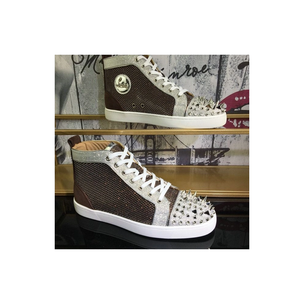 Knockoff Christian Louboutin Lou Pik Pik Oralto Spiked High-top Sneakers Glitter Leather Multi