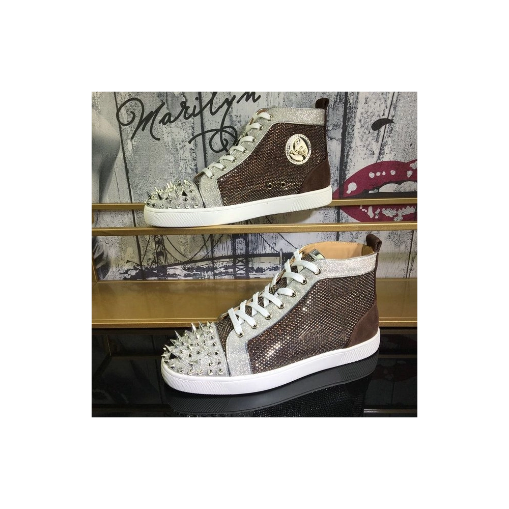 Knockoff Christian Louboutin Lou Pik Pik Oralto Spiked High-top Sneakers Glitter Leather Multi