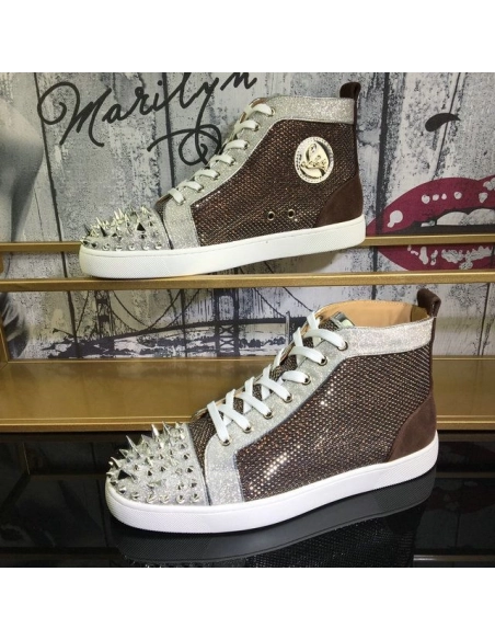 Knockoff Christian Louboutin Lou Pik Pik Oralto Spiked High-top Sneakers Glitter Leather Multi