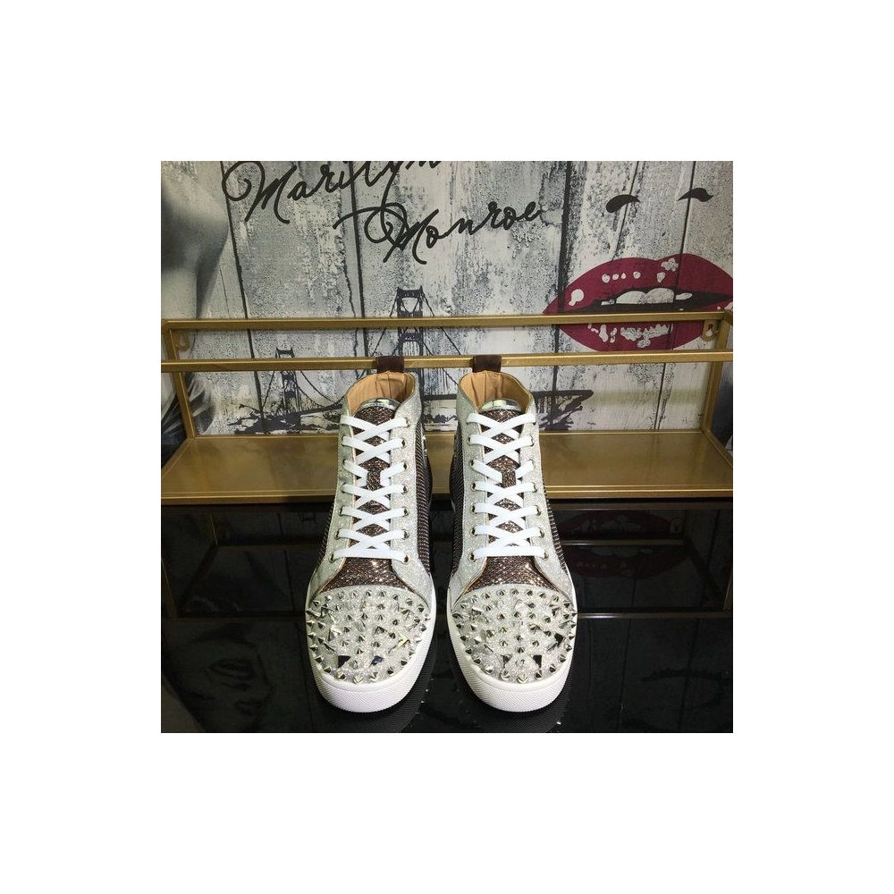 Knockoff Christian Louboutin Lou Pik Pik Oralto Spiked High-top Sneakers Glitter Leather Multi