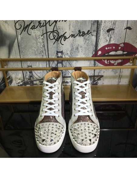 Knockoff Christian Louboutin Lou Pik Pik Oralto Spiked High-top Sneakers Glitter Leather Multi