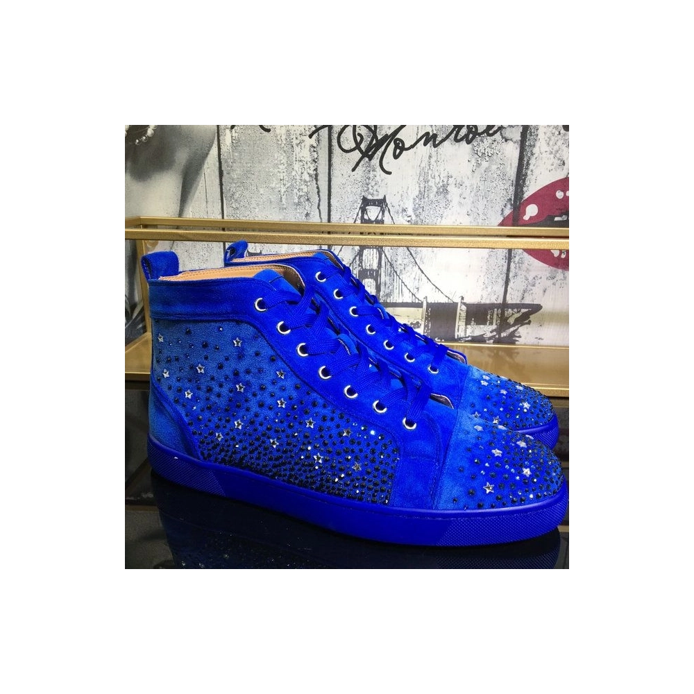 Fake Christian Louboutin Galaxtitude High-top Sneakers Suede Blue, Knockoff CL Shoes