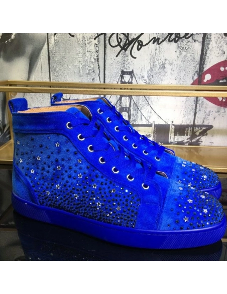 Fake Christian Louboutin Galaxtitude High-top Sneakers Suede Blue, Knockoff CL Shoes