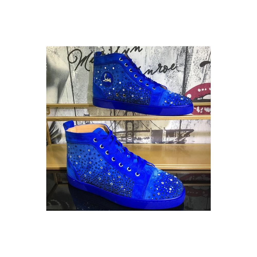 Fake Christian Louboutin Galaxtitude High-top Sneakers Suede Blue, Knockoff CL Shoes
