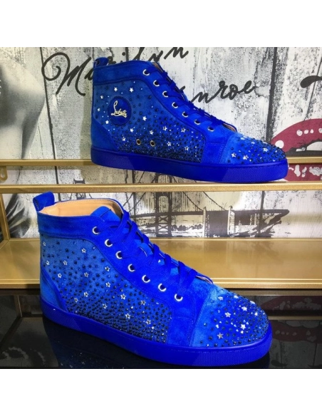Fake Christian Louboutin Galaxtitude High-top Sneakers Suede Blue, Knockoff CL Shoes