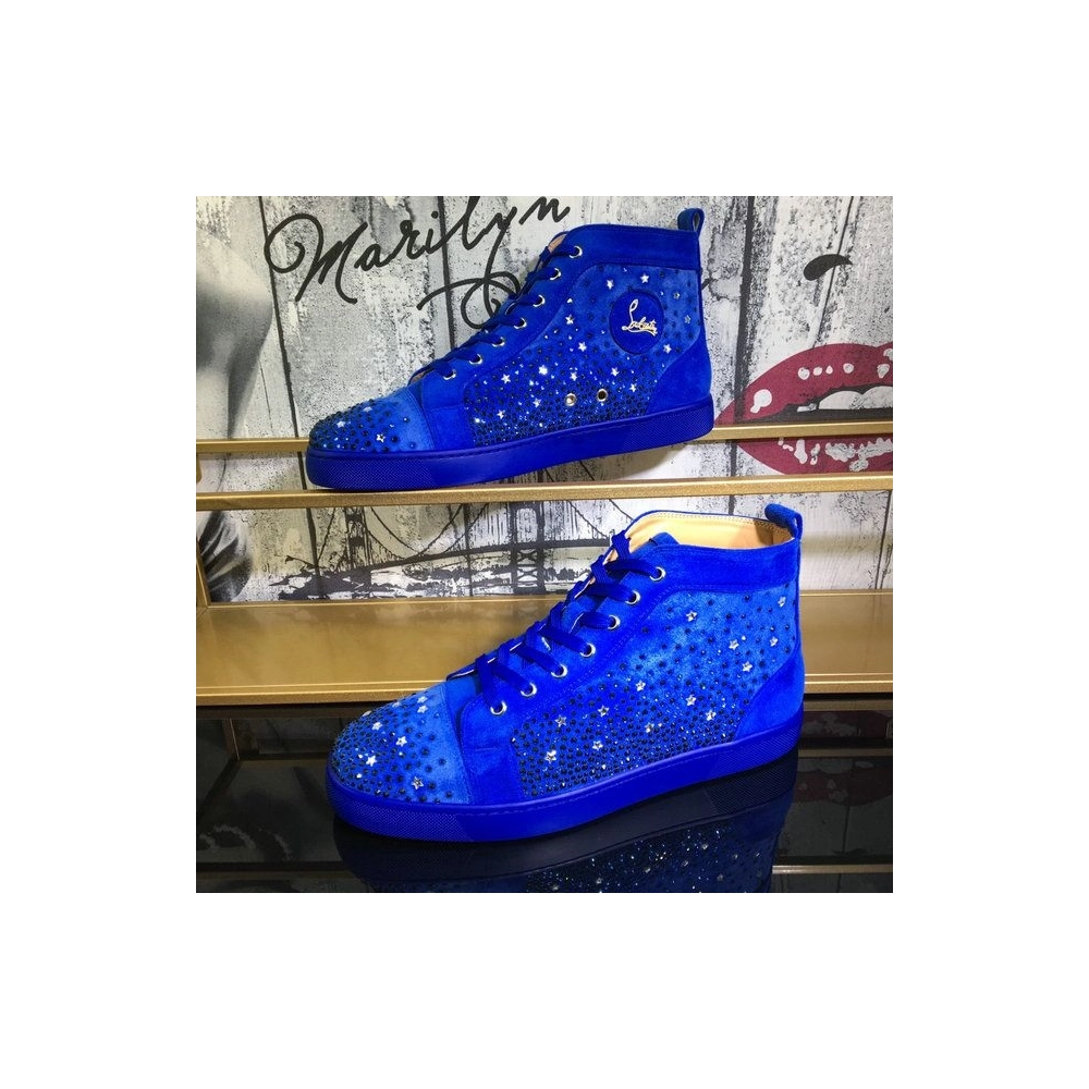 Fake Christian Louboutin Galaxtitude High-top Sneakers Suede Blue, Knockoff CL Shoes