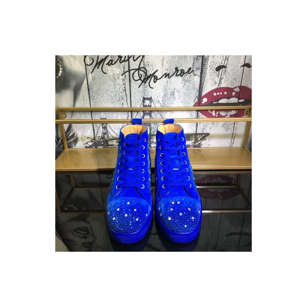 Fake Christian Louboutin Galaxtitude High-top Sneakers Suede Blue, Knockoff CL Shoes