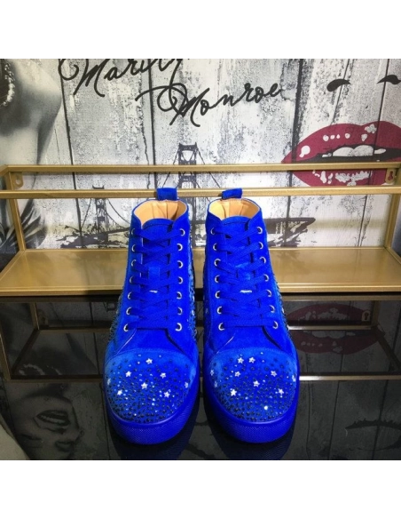 Fake Christian Louboutin Galaxtitude High-top Sneakers Suede Blue, Knockoff CL Shoes