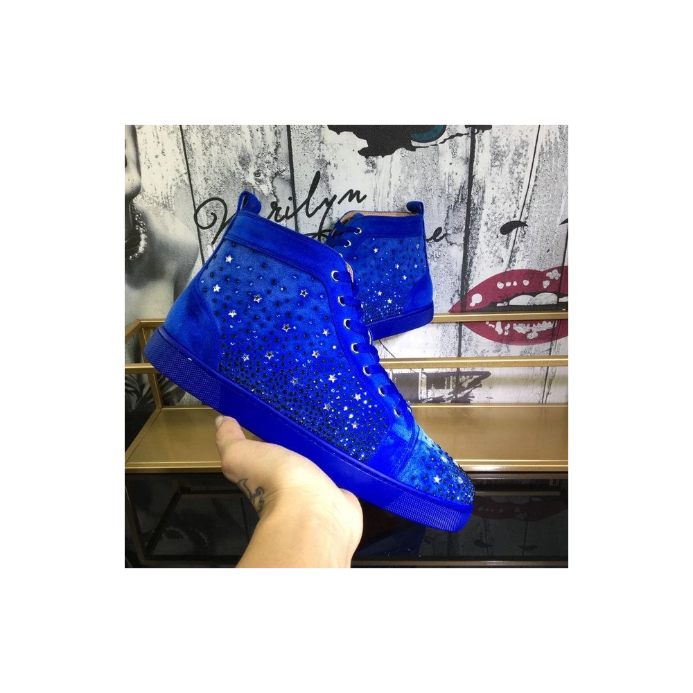 Fake Christian Louboutin Galaxtitude High-top Sneakers Suede Blue, Knockoff CL Shoes