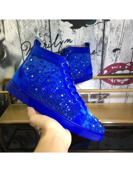 Fake Christian Louboutin Galaxtitude High-top Sneakers Suede Blue, Knockoff CL Shoes