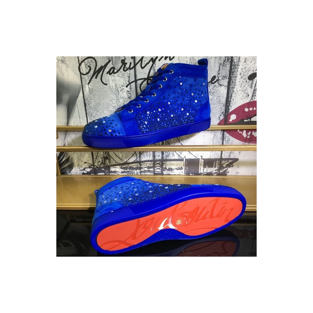 Fake Christian Louboutin Galaxtitude High-top Sneakers Suede Blue, Knockoff CL Shoes