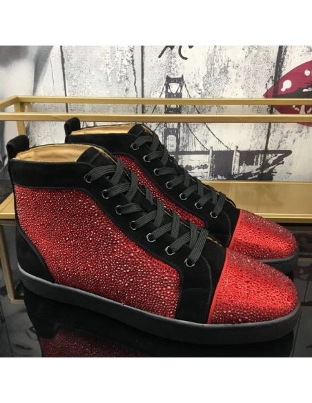 Christian Louboutin Louis Strass Orlato Flat Sneakers Suede Black Red Outlet Sale